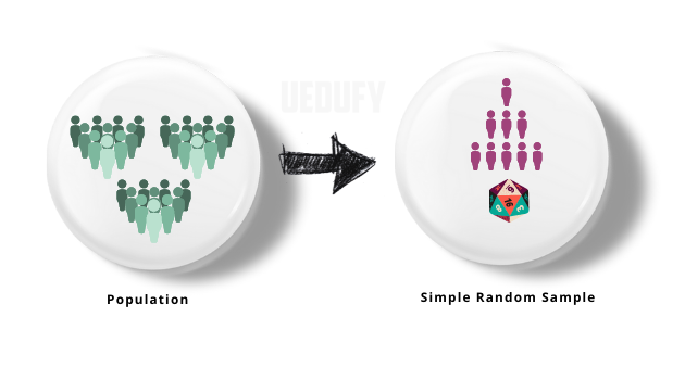 Visual comparison showing the difference between a complete population and a simple random sample selected from it