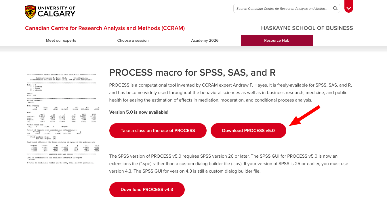 Pagina de descărcare PROCESS macro de pe CCRAM Resource Hub cu butonul Download evidențiat