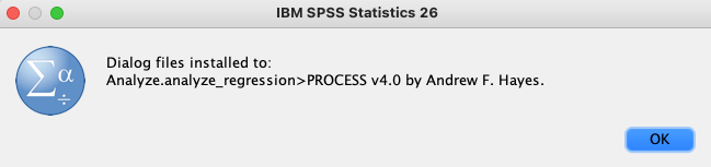 หน้าต่างยืนยันการติดตั้ง PROCESS บน SPSS macOS. ที่มา: uedufy.com