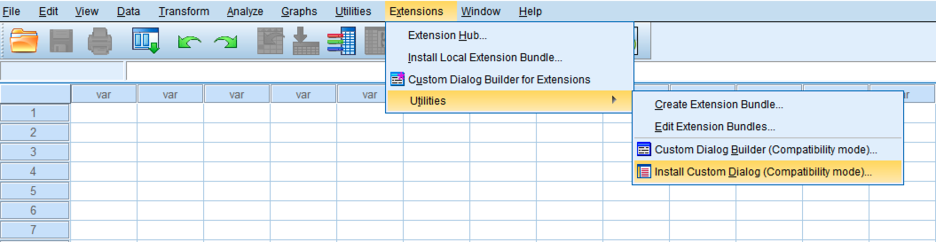 ติดตั้ง Extension Hub ใน SPSS. ที่มา: uedufy.com