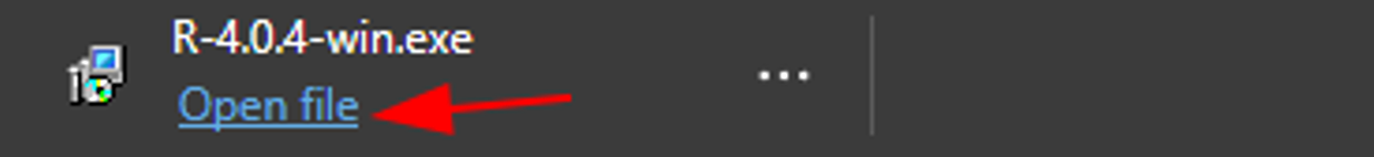 การแจ้งเตือน Download ของ Browser ที่มีปุ่ม Open File เพื่อเปิดตัวติดตั้ง R