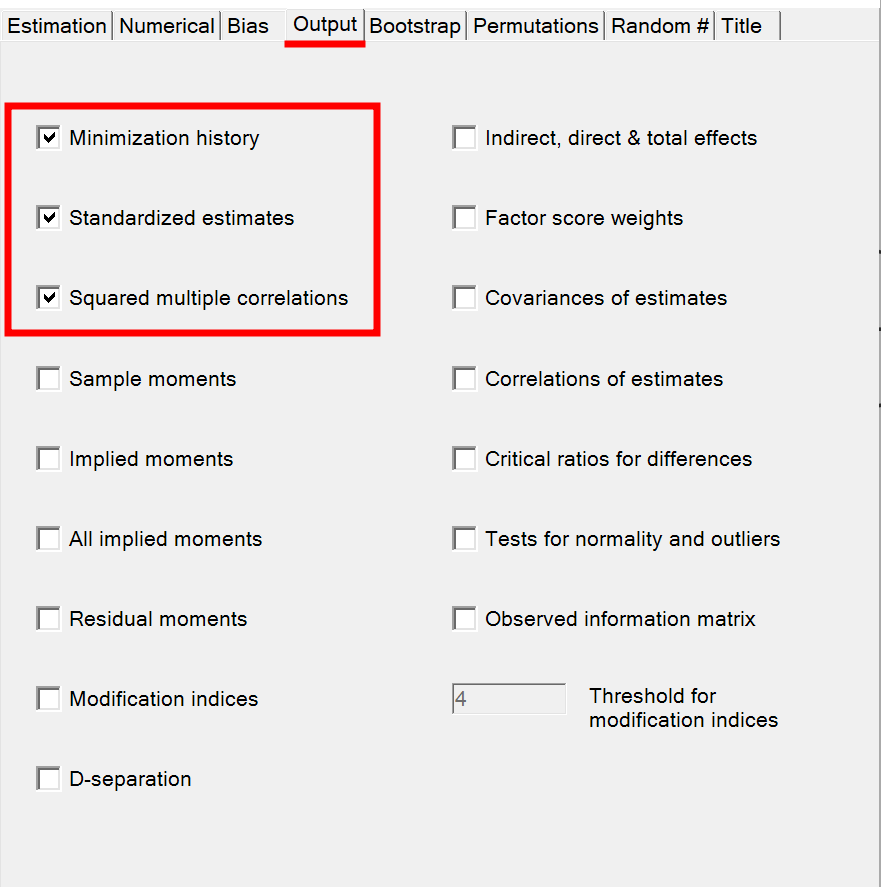 เปลี่ยน Analysis Properties สำหรับไฟล์ Output ใน AMOS. ที่มา: uedufy.com